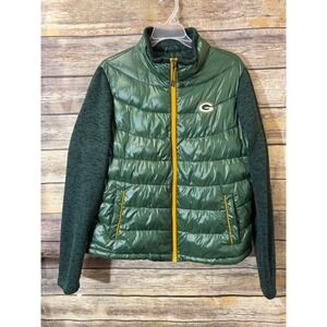 NFL Team Apparel Green Bay Packers Women XL Puffer Jacket Hybrid Knit Green